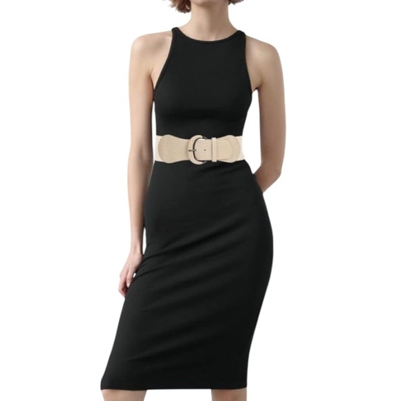 Vintage Vibe Wide Stretchy Snakeprint Cream Tan Belt Pewter Look L - Picture 8 of 8